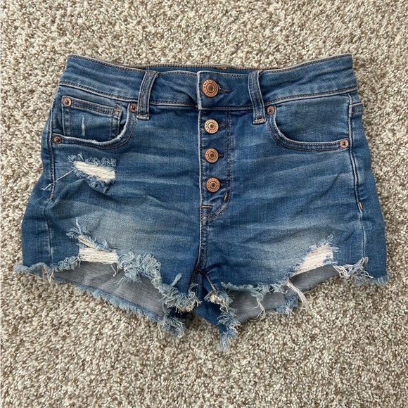 🦋 American Eagle Outfitters Super Stretch High Rise Shorties Denim Shorts 0 - Picture 1 of 8